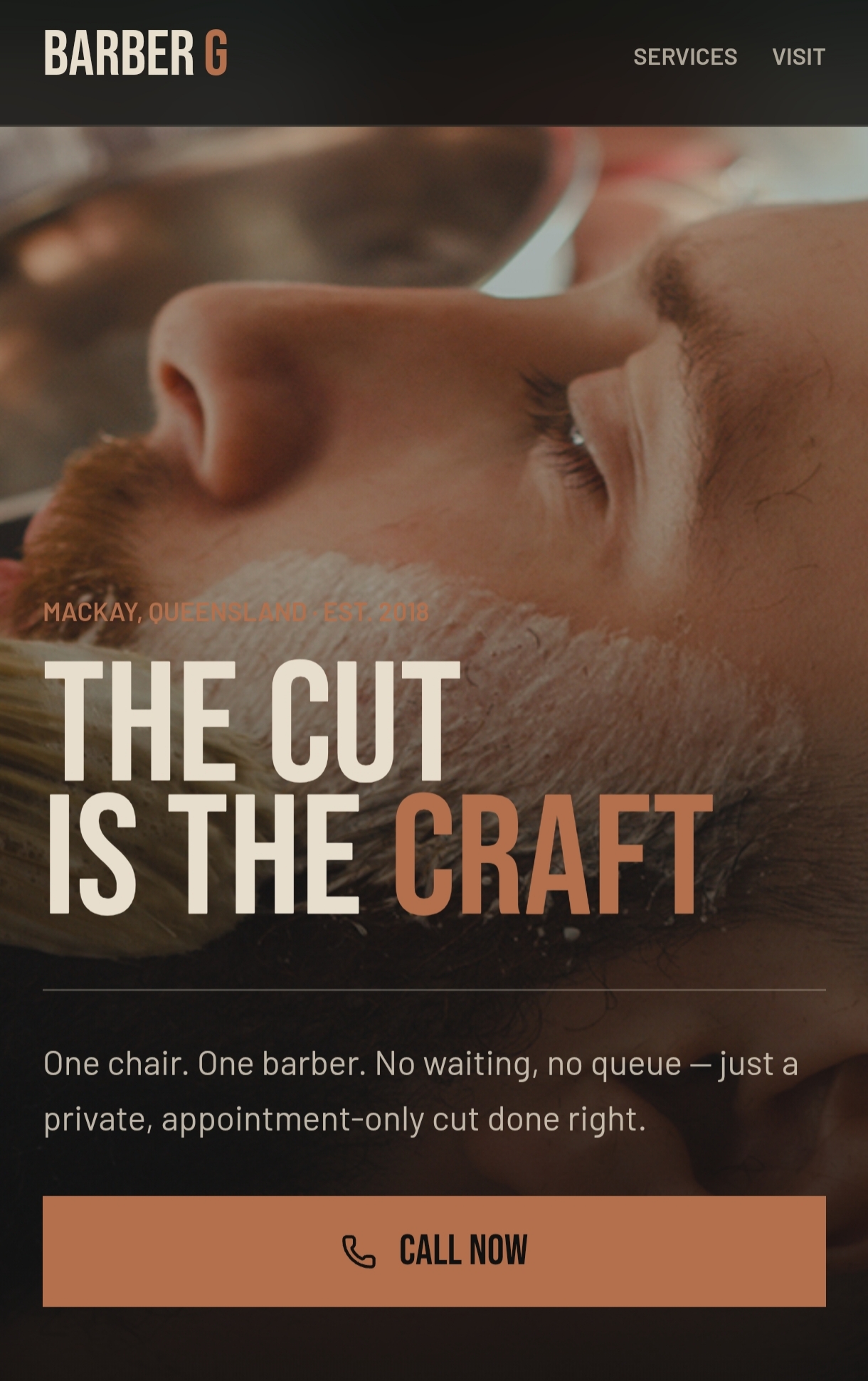 Barber shop website example shown on a phone